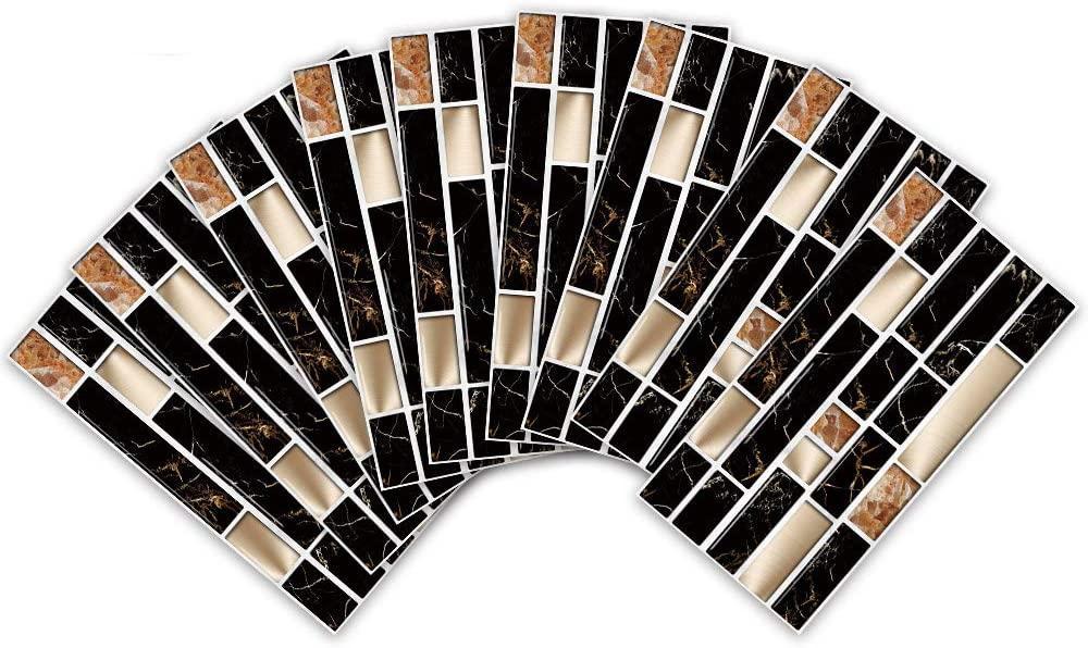 LuxeTile - Self-Adhesive Black & Gold Marble Brick Wall Sticker(Pack of 24)