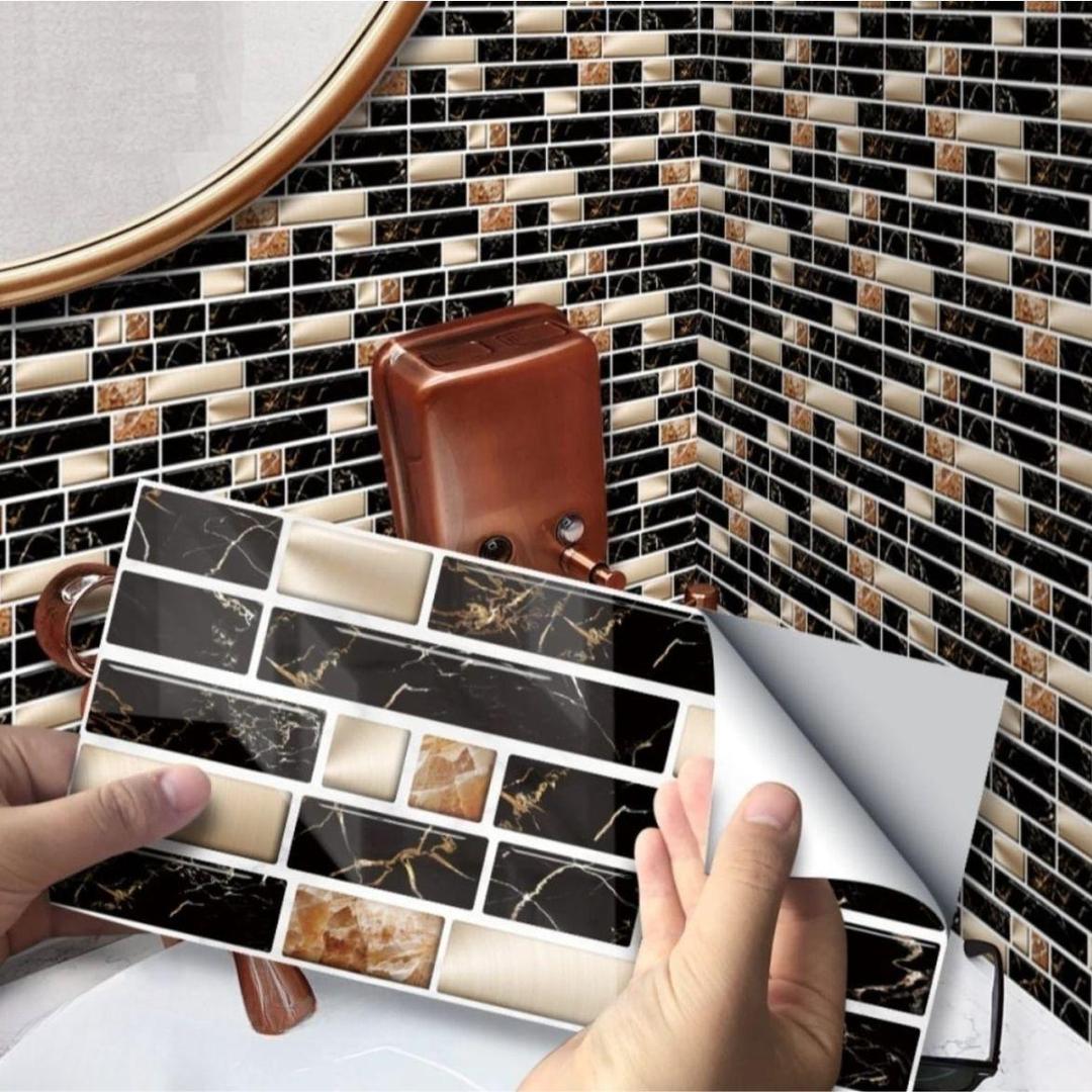 LuxeTile - Self-Adhesive Black & Gold Marble Brick Wall Sticker(Pack of 24)