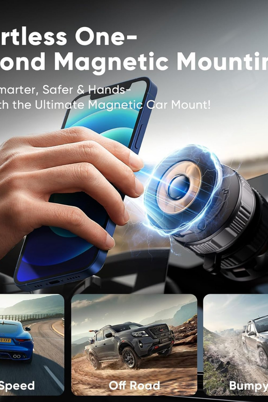 Magnetic Vacuum Car Phone Holder – 360° Adjustable for iPhone & Android