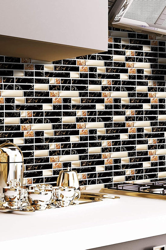 LuxeTile - Self-Adhesive Black & Gold Marble Brick Wall Sticker(Pack of 24)