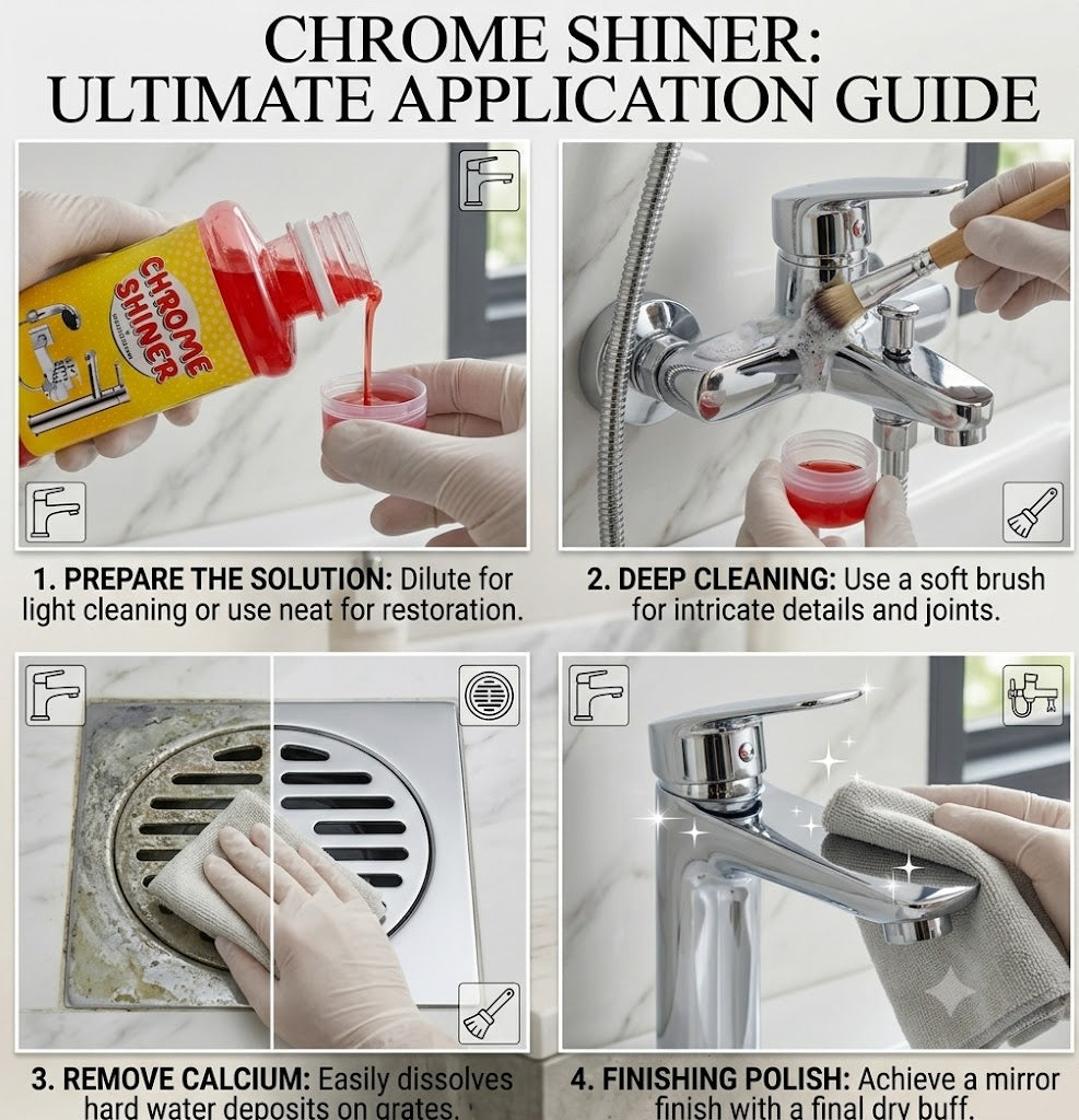 Chrome Shine+ — Instant Cleaner for Taps, Glass & Sanitary Fittings