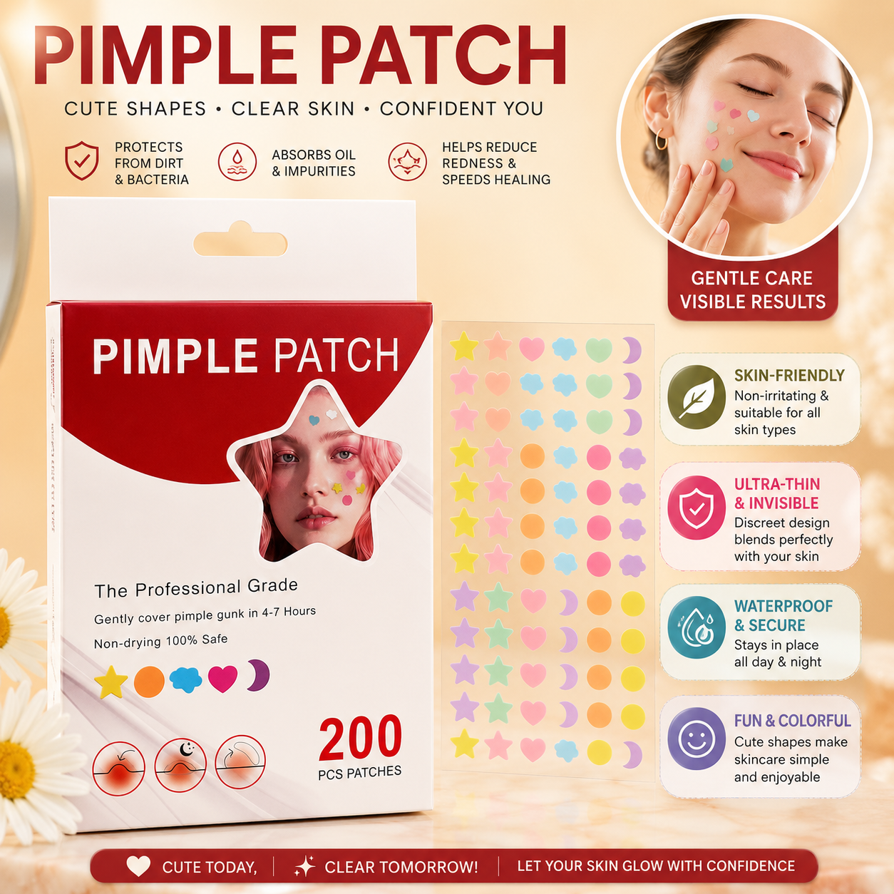 200 PCS Colorful Pimple Patches – Fast Healing Acne Spot Stickers