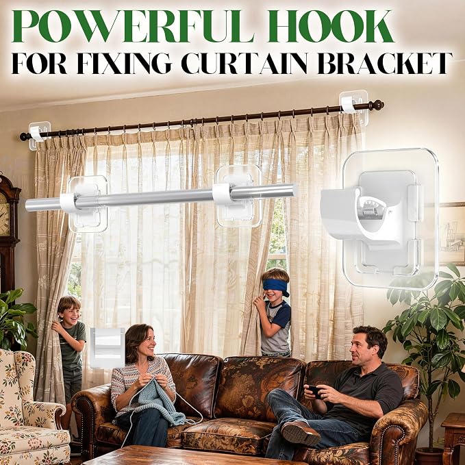 No-Drill Self-Adhesive Curtain Rod Holder (Pack of 2)
